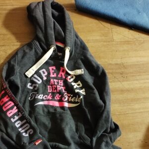 Superdry Gray Hoodie with Pink and White Accents size medium